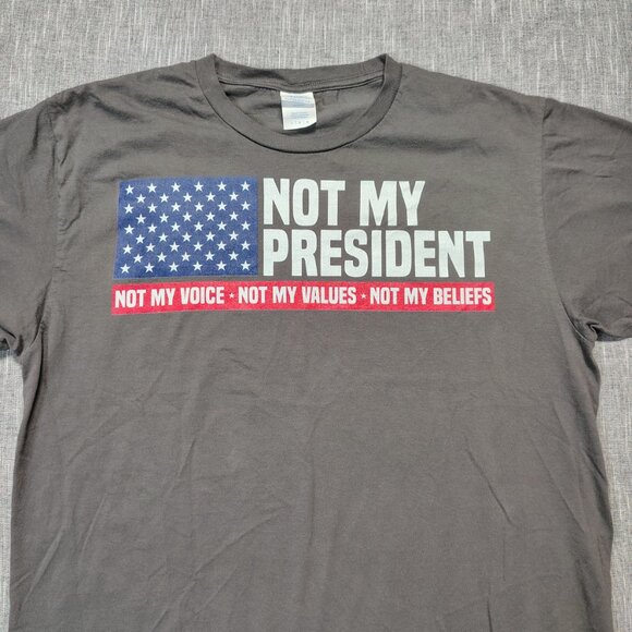 Political T-Shirt Size Large Gray Left Liberal Democratic Not My President - Picture 12 of 12